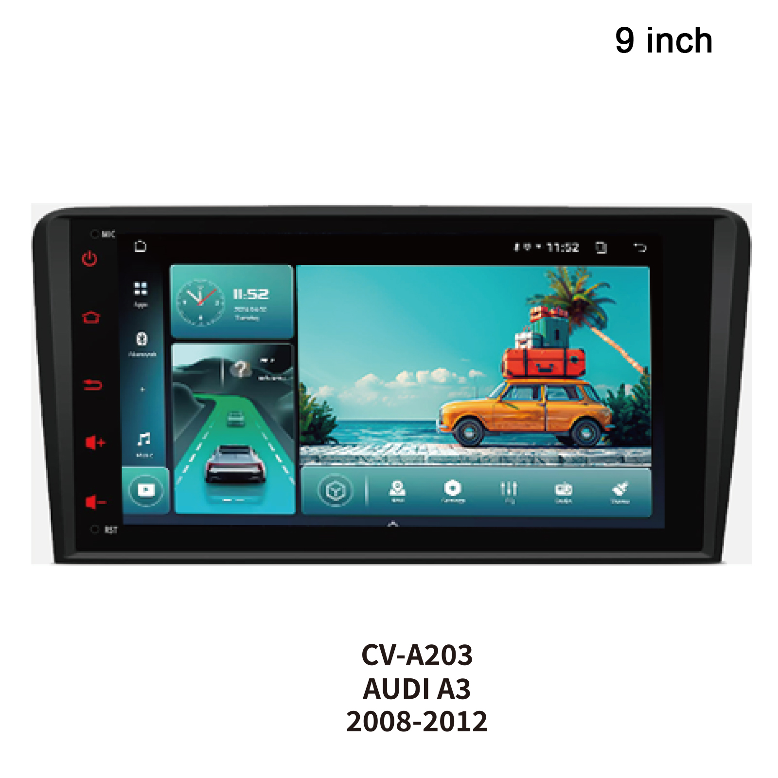 CUSP AUDI A3 2008-2012 9 Inch HD IPS Screen Android Car Stereo Radio GPS Navigation Multimedia Player Tablet Tesla Style Vertical Screen with Car Play and Android Auto Bluetooth FM AM RDS GPS WIFI